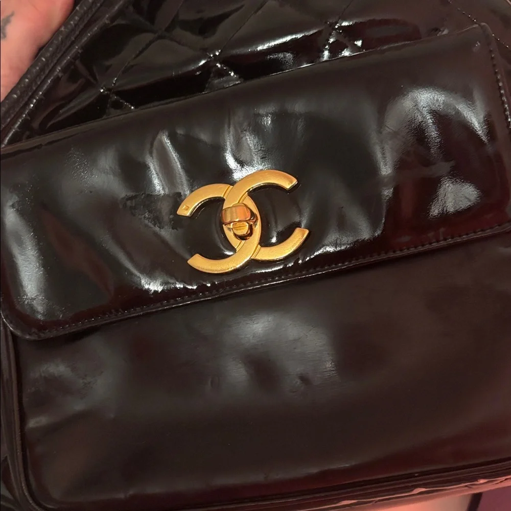 Chanel Glossy patent leatherBlack Backpack with 24k Gold Accents - Picture 2 of 15